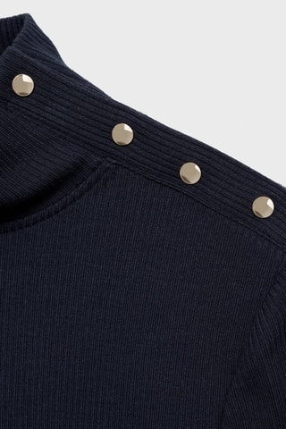 T-shirt maille côtelée boutons - Bleu marine