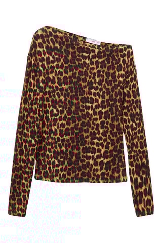 T-shirt col asymétrique animal print - Marron