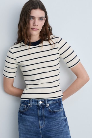 T-shirt coton à rayures - Ecru