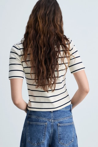 T-shirt coton à rayures - Ecru