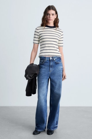 T-shirt coton à rayures - Ecru