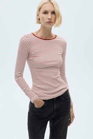 T-shirt à rayures côtelé - Rouge et blanc