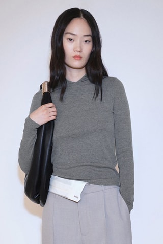 T-shirt manches longues capuche - Gris