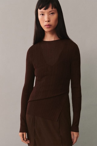 T-shirt semi-transparent boutons - Marron