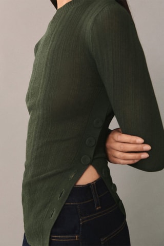 T-shirt semi-transparent boutons - Vert foncé