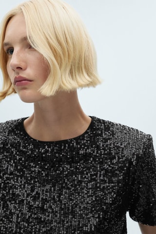 T-shirt manches courtes paillettes - Noir