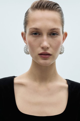 T-shirt décolleté velours - Noir