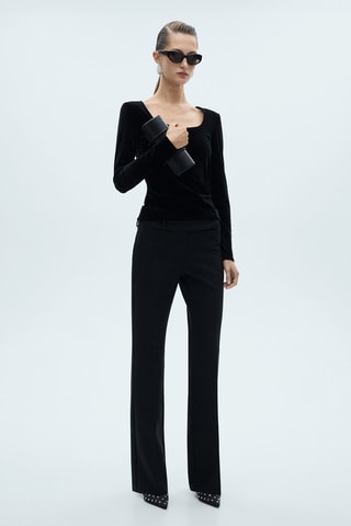 T-shirt décolleté velours - Noir