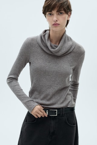 T-shirt côtelé col roulé - Gris