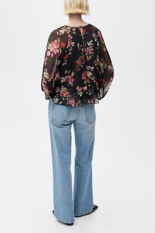 Blouse fleurie volants - Noir