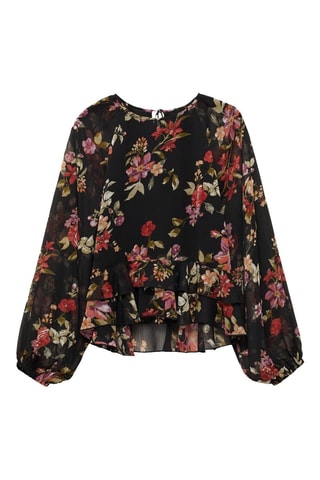 Blouse fleurie volants - Noir