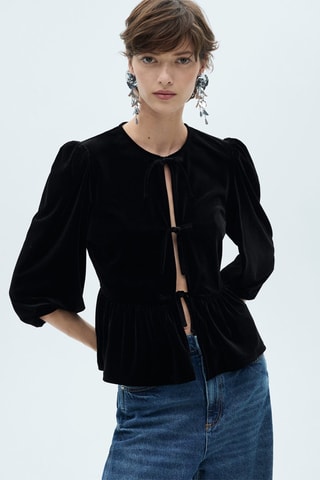 Blouse velours noeuds - Noir