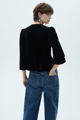 Blouse velours noeuds - Noir