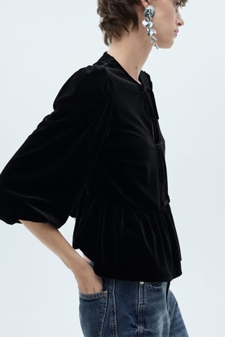 Blouse velours noeuds - Noir