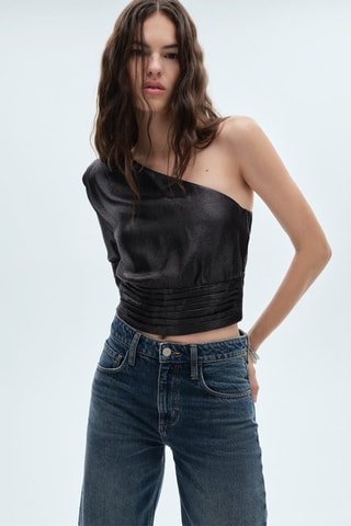 Blouse asymétrique manches bouffantes - Noir