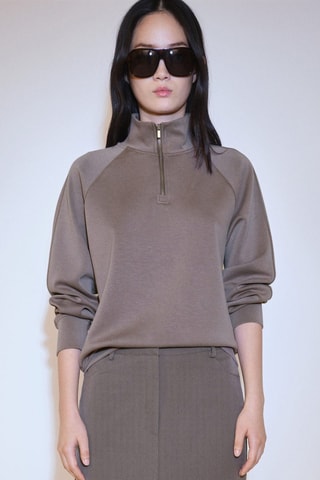 Sweat-shirt col montant zippé - Marron