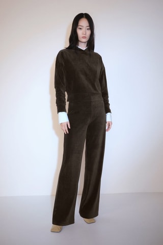 Sweat-shirt capuche velours côtelé - Kaki