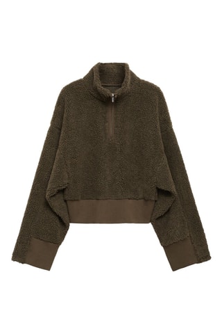 Sweat-shirt effet moutonné fermeture éclair - Kaki