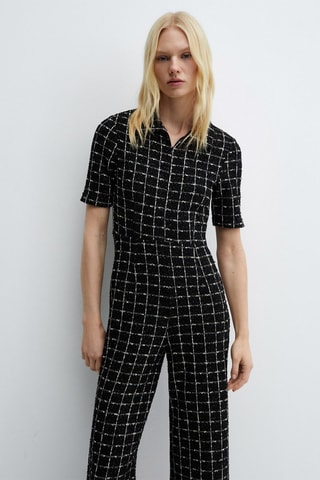 Combinaison tweed manches courtes - Noir et blanc