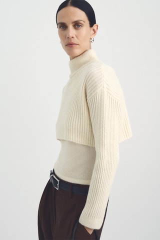 Pull-over col roulé combiné - Écru