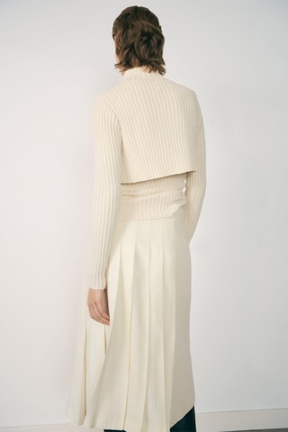 Pull-over combiné maille côtelée fermeture Éclair - Écru