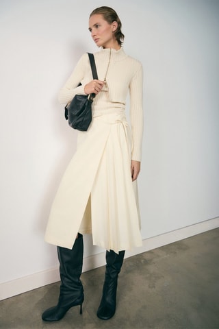 Pull-over combiné maille côtelée fermeture Éclair - Écru