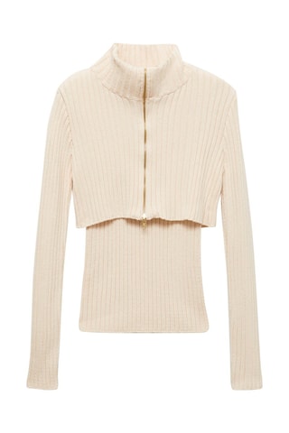 Pull-over combiné maille côtelée fermeture Éclair - Écru