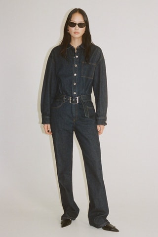 Combinaison en jean ceinture rinse wash - Bleu