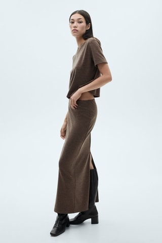 Jupe fendue maille - Marron