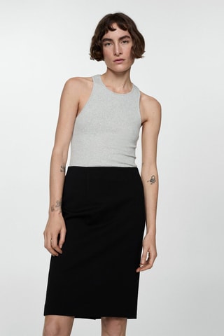 Jupe crayon fendue maille point de Rome - Noir