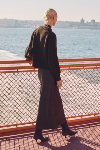 Jupe midi satinée - Chocolat