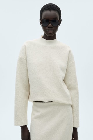 Jupe midi tissu bouclette - Ecru