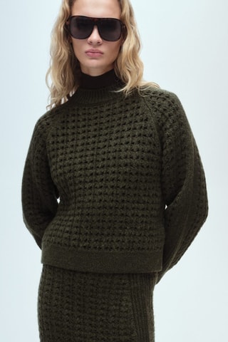 Jupe maille ajourée - Kaki