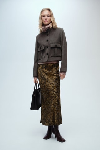 Jupe évasée imprimé croco - Marron