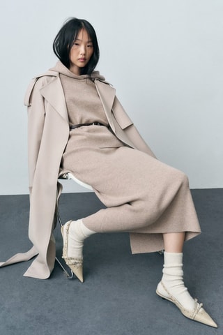 Jupe midi laine mélangée - Sable