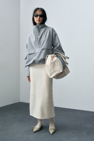 Jupe midi laine mélangée - Ecru