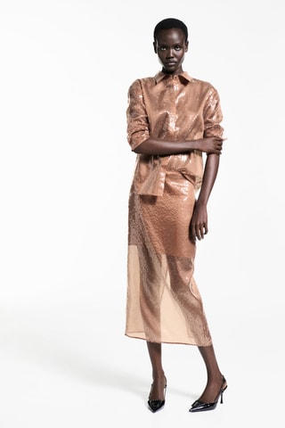 Jupe midi sequins - Marron