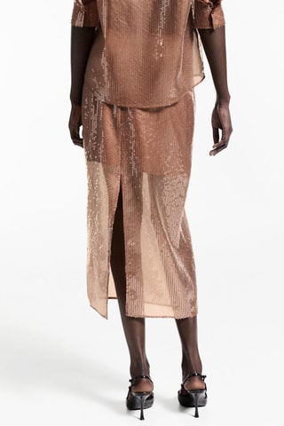 Jupe midi sequins - Marron
