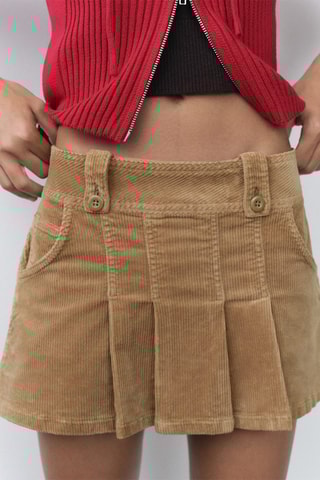 Minijupe plissée velours côtelé - Kaki