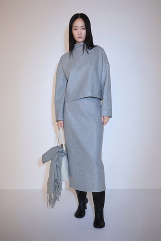 Jupe midi tissu éponge - Gris