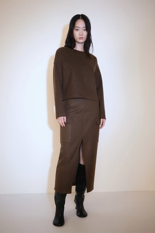 Jupe cargo fendue - Marron