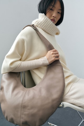 Sac porté épaule en cuir - Gris clair