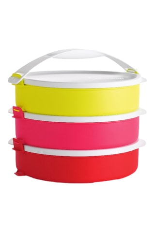 3 boîtes à lunch Clip on the go rond - 3 x 88 cl - Rose et rouge