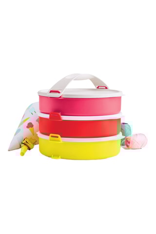 3 boîtes à lunch Clip on the go rond - 3 x 88 cl - Rose et rouge