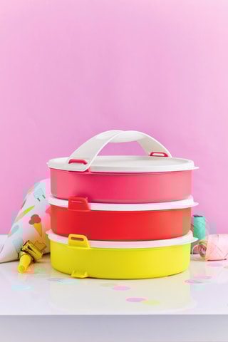 3 boîtes à lunch Clip on the go rond - 3 x 88 cl - Rose et rouge