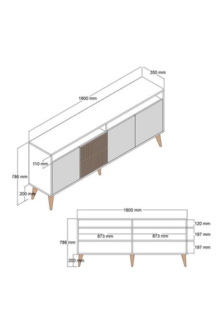 Buffet 4 portes Milan - 180 x 78,6 x 35 cm