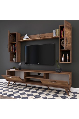 Ensemble meuble TV 2 portes M27 - 180 x 48,6 x 35 / 22,1 x 90 x 20,5 / 133 x 15 x 15 cm