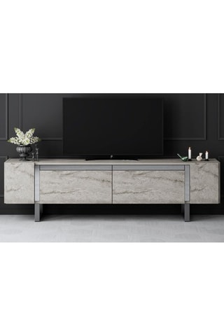 Meuble TV 2 abattants Yildiz - Imitation marbre et argenté