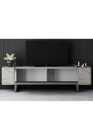 Meuble TV 2 abattants Yildiz - Imitation marbre et argenté
