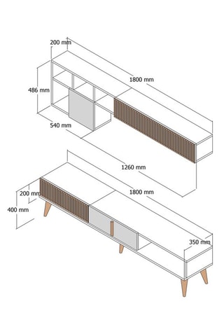 Meuble TV 2 abattants Milan - 180 x 40 x 35 cm